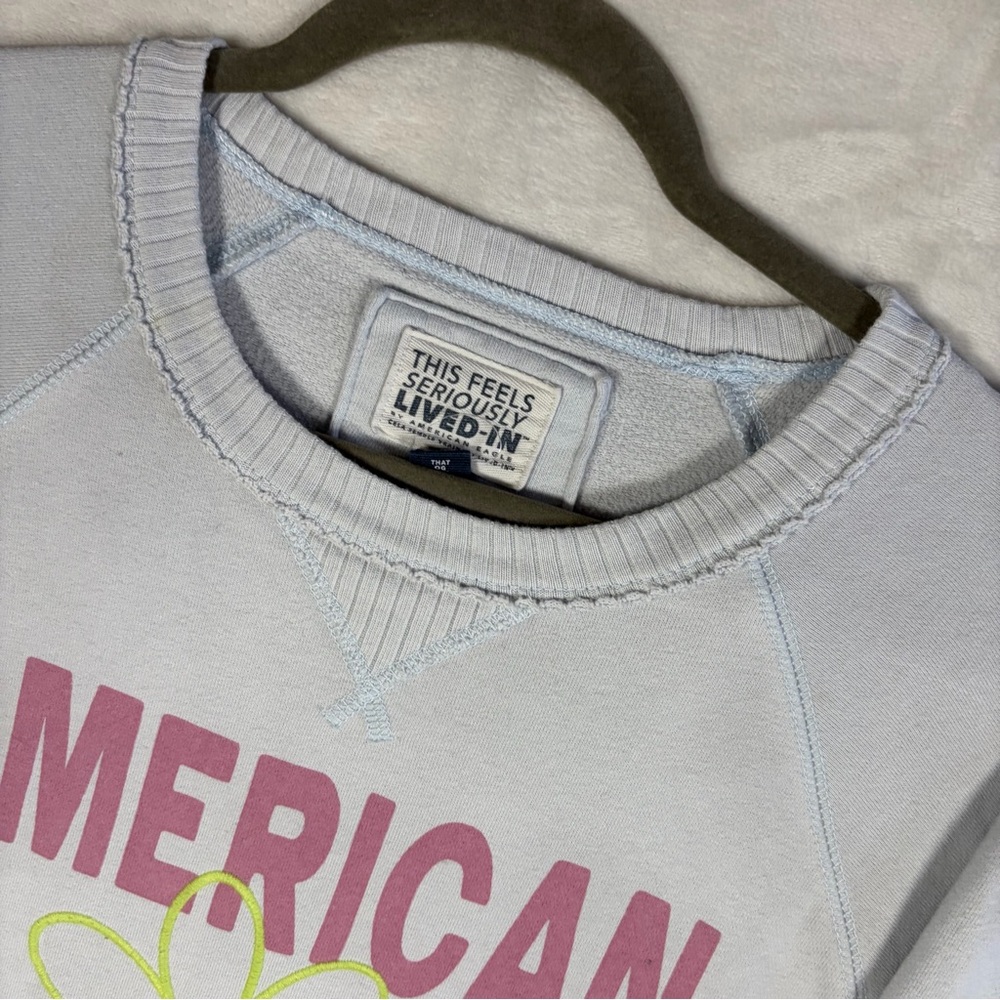 AMERICAN EAGLE 90’s y2k Neon Daisy Graphic Spell Out Logo Lived In Sweatshirt M - Picture 4 of 9